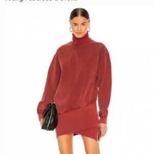 Young Fabulous and Broke Turtleneck Asymmetrical Sweater Dress in Rust Small